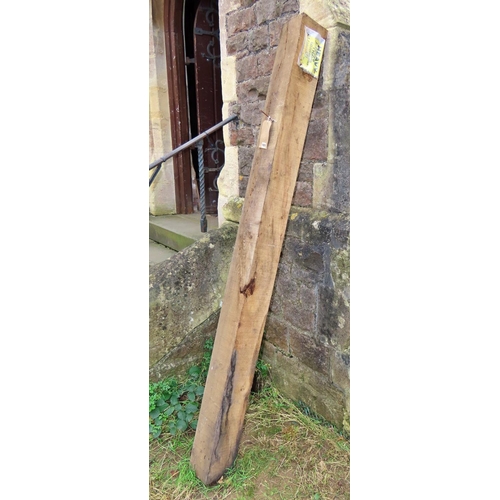 1031 - A square oak post with squat facetted pyramid cap, 15cm square x 7ft high