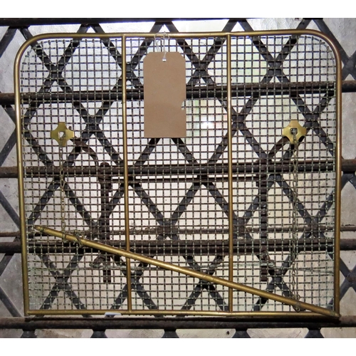 1074 - A Victorian brass framed and wire mesh panelled fire screen,  40cm high x 46cm wide, together with a... 