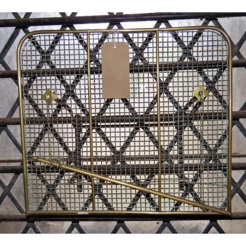 1074 - A Victorian brass framed and wire mesh panelled fire screen,  40cm high x 46cm wide, together with a... 