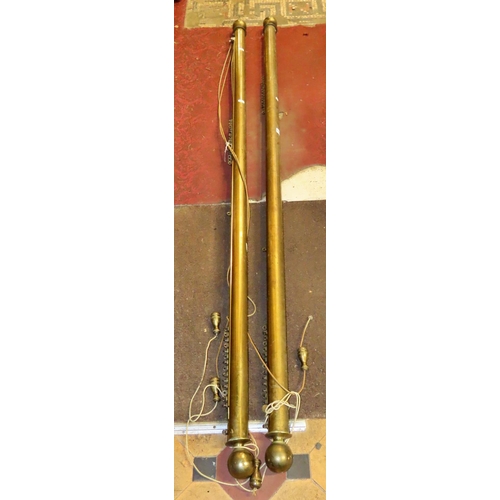 1076 - A pair of Victorian brass curtain rails/poles with sphere finials, sliding track and weight draw cor... 