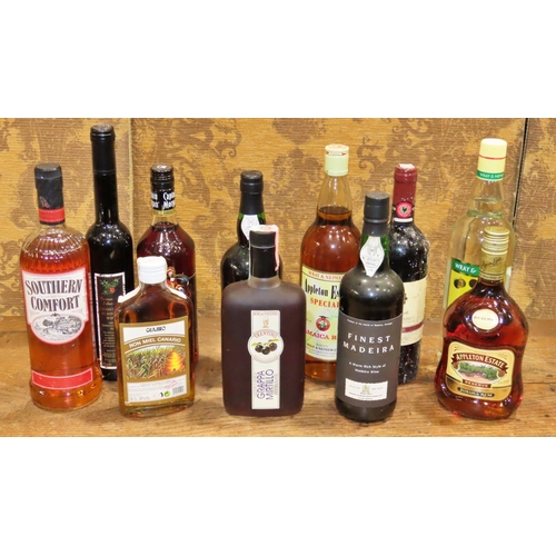 1096 - Two boxes of mixed alcohol including rum, wine, spirits, etc