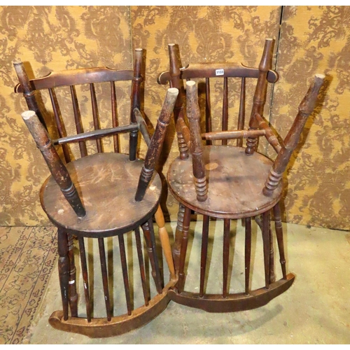 1133 - A set of four Swedish stained beechwood stick back kitchen  chairs