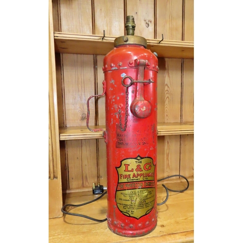 1148 - A vintage L & G Fire Appliance Co Ltd fire extinguisher, later converted to a lamp, 65cm high