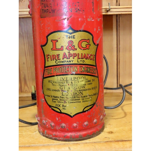 1148 - A vintage L & G Fire Appliance Co Ltd fire extinguisher, later converted to a lamp, 65cm high