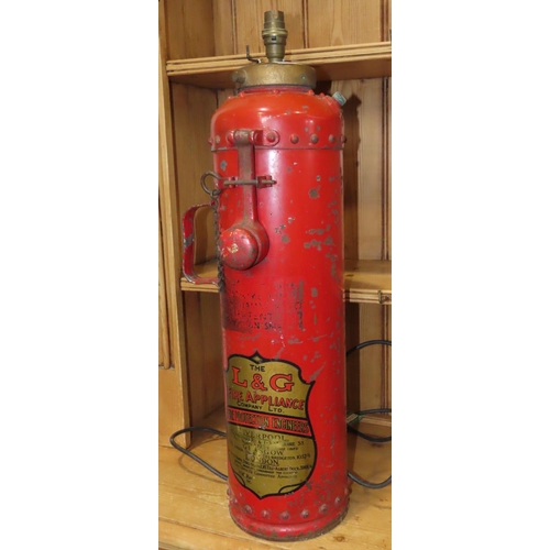 1148 - A vintage L & G Fire Appliance Co Ltd fire extinguisher, later converted to a lamp, 65cm high