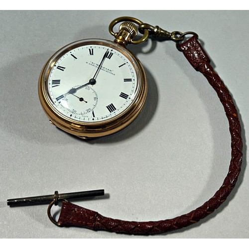 312 - A Gold plated pocket / fob watch, the white enamel dial with black Roman numerals marked “Acme Lever... 