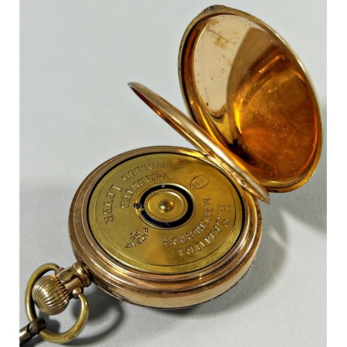 312 - A Gold plated pocket / fob watch, the white enamel dial with black Roman numerals marked “Acme Lever... 