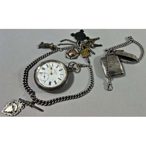 318 - An antique silver cased pocket / fob watch, the white enamel dial with black Raymond, numerals and s... 