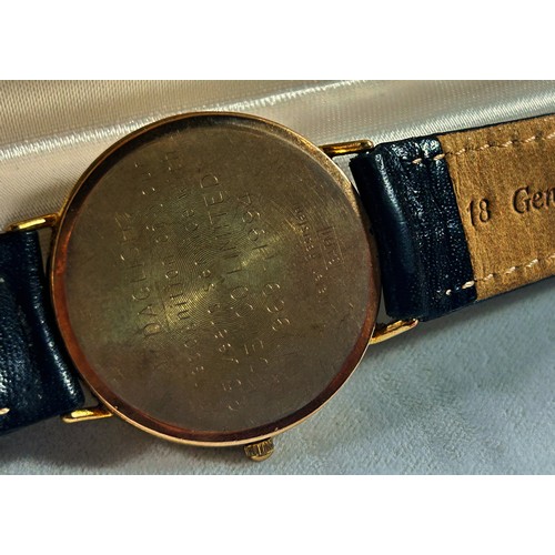 313 - Geneve: A gentleman’s vintage gold plated wristwatch with date aperture, 33mm case, inscribed to bac... 