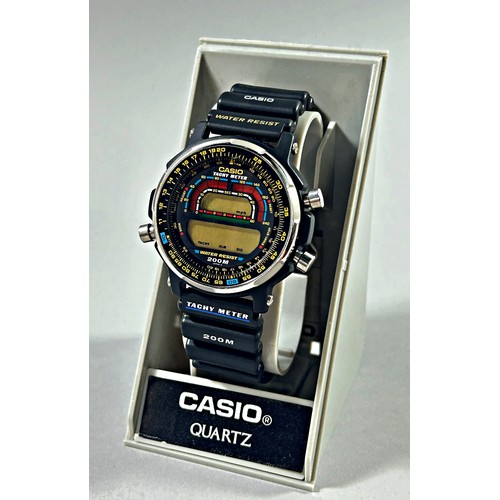 315 - Casio: A scarce vintage Tachy Meter 200m water resistant wristwatch, 43mm case, marked and numbered ... 