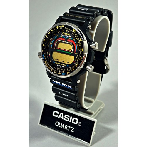 315 - Casio: A scarce vintage Tachy Meter 200m water resistant wristwatch, 43mm case, marked and numbered ... 