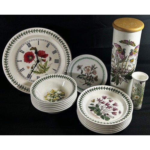 146 - A quantity of Portmeirion Botanic garden wares to include tall mugs, bowls, a wall clock etc