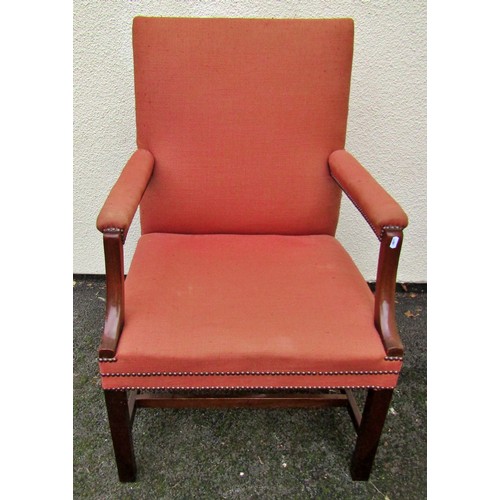 1495 - A Gainsborough elbow chair with mahogany frame on brick red upholstery