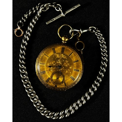 324 - An 18ct yellow gold pocket / fob watch, the engraved dial with black Roman numerals and subsidiary s... 