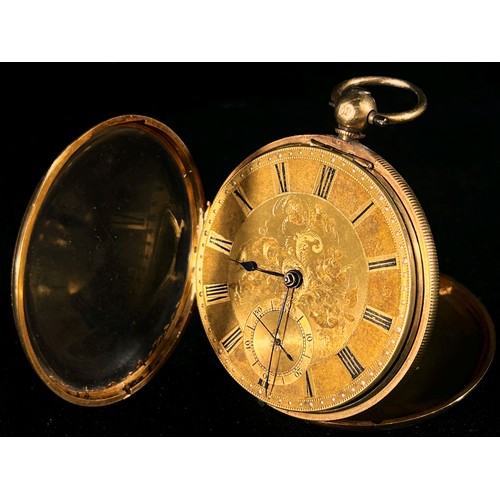 324 - An 18ct yellow gold pocket / fob watch, the engraved dial with black Roman numerals and subsidiary s... 