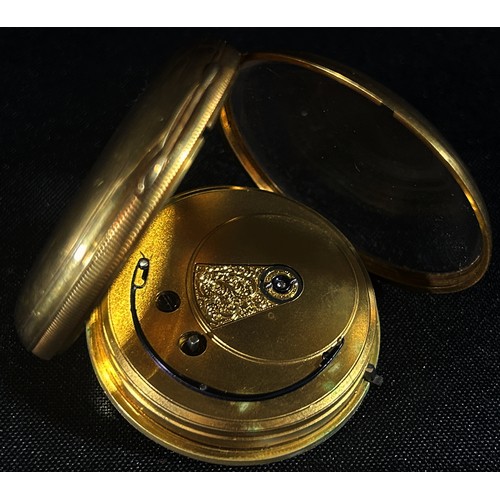 324 - An 18ct yellow gold pocket / fob watch, the engraved dial with black Roman numerals and subsidiary s... 