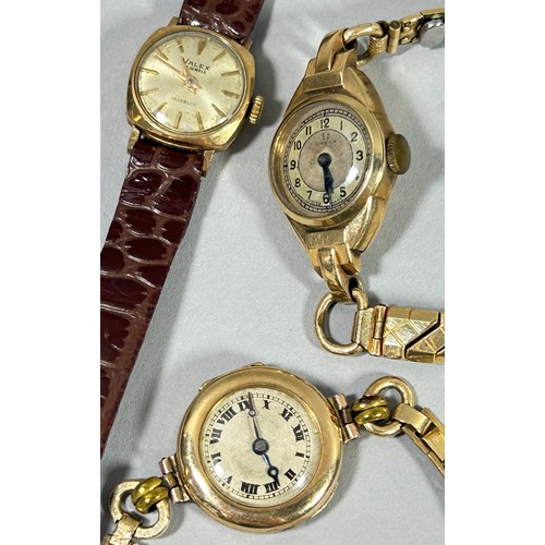 326 - Three vintage lady’s 9ct yellow gold cased wristwatches, Omega, Valex and another Swiss made example... 