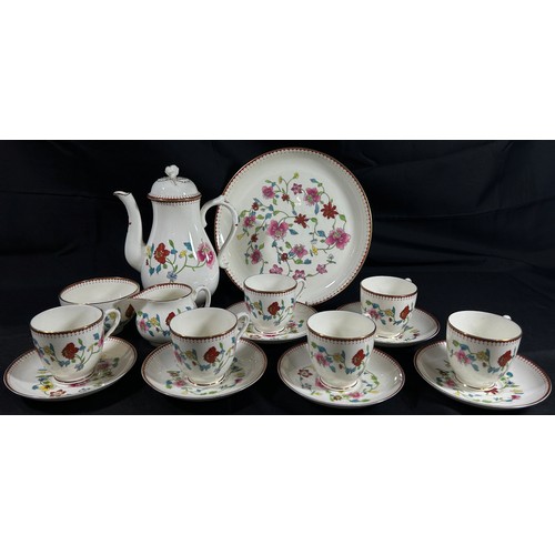 141 - Royal Worcester Astley pattern coffee service including cake plate, six cups and saucers, cream and ... 