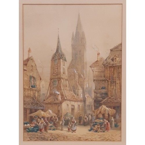 1673 - Henry Thomas Schafer (1854-1915) - Two watercolours of cathedrals: one titled ' Honfleur, Normandy' ... 