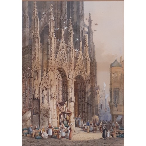 1673 - Henry Thomas Schafer (1854-1915) - Two watercolours of cathedrals: one titled ' Honfleur, Normandy' ... 