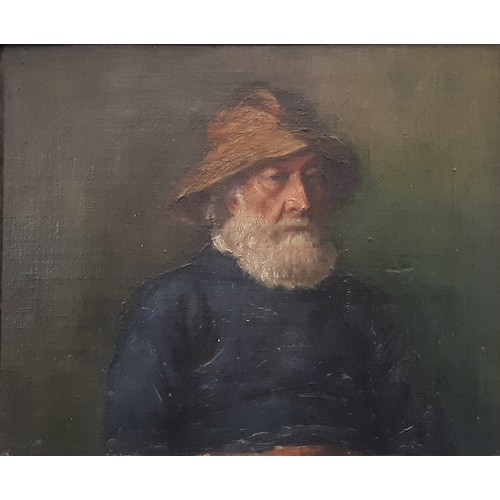 1677 - British 20th Century School - Portrait of a fisherman, half-length, unsigned, oil on board, 24 x 30 ... 