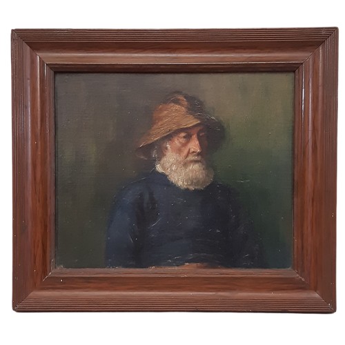 1677 - British 20th Century School - Portrait of a fisherman, half-length, unsigned, oil on board, 24 x 30 ... 