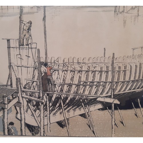 1678 - John Edgar Platt (1886-1967) - 'Building the Trawler', limited edition woodblock print on Japan pape... 