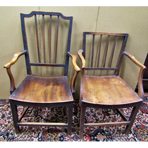 1353 - Two Georgian North country elbow chairs with dished seats