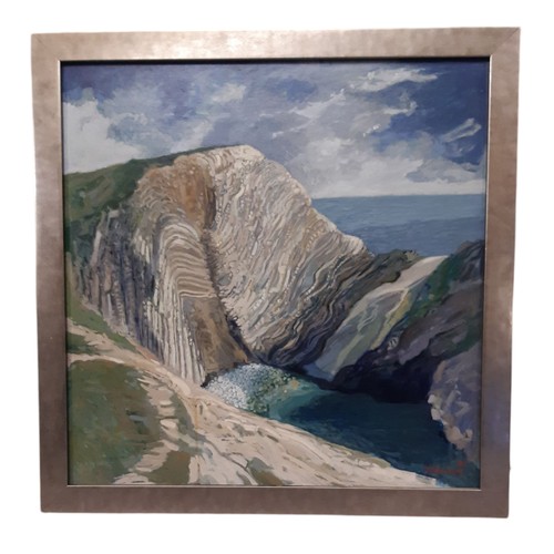 1682 - John Stops (1925-2002) - Coastal Cliffs of Lulworth Cove (1993), oil on board, signed and dated lowe... 