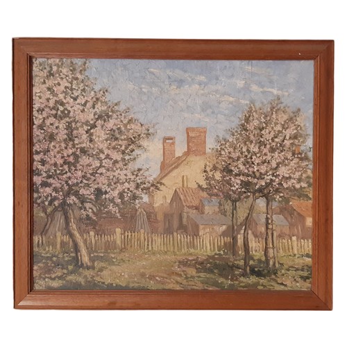 1684 - 20th Century Continental School - Cherry Orchard, oil on board, unsigned, 50 x 60 cm, framed