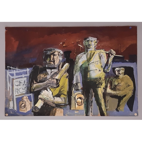 1688 - Ray Taylor (British, 20th century) - Miners, gouache and ink on paper, 38 x 56 cm, unframed