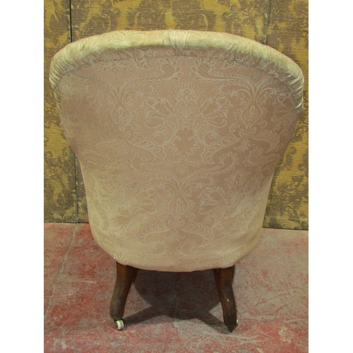 1550 - A Victorian button back drawing room chair for re-upholstery raised on cabriole supports