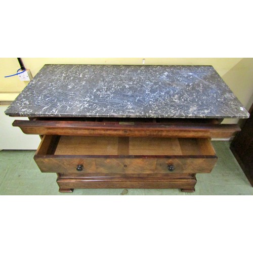 1554 - 19th century mahogany commode of four long drawers with well matched flame veneers, beneath a marble... 