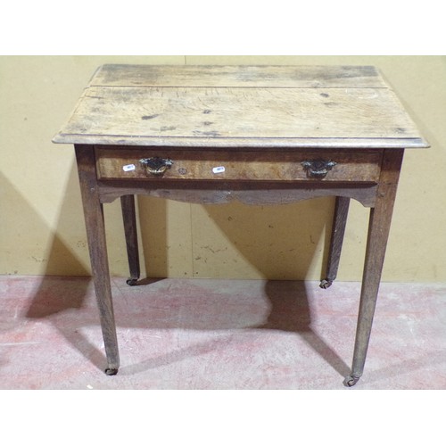 1560 - A Georgian oak countrymade side table with frieze drawer on  square tapered legs, 74cm high x 79cm w... 