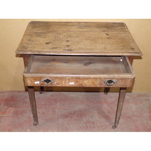 1560 - A Georgian oak countrymade side table with frieze drawer on  square tapered legs, 74cm high x 79cm w... 