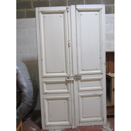 1571 - A pair of substantial early 19th century panelled pine interior doors, with moulded detail and iron ... 