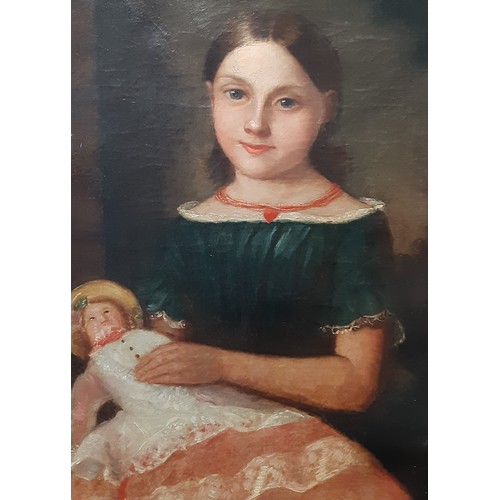 1697 - American School (Folk Art, 19th Century) - Portrait of a young girl holding a doll, half-length, uns... 