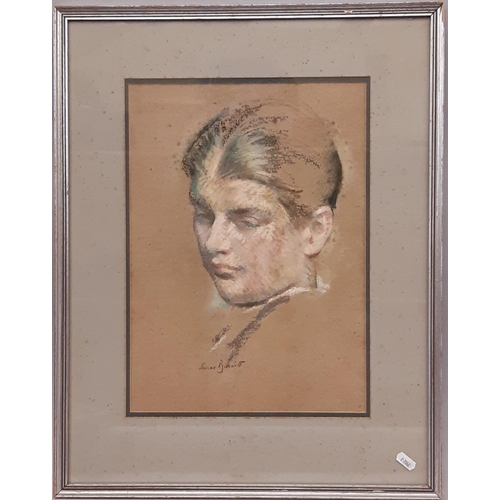 1711 - A 20th Century pastel portrait of girl, indistinctly signed '... Bennett' below, 30 x 40 cm, glazed ... 