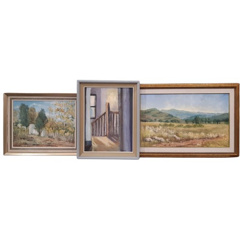 1712 - Barbara Poultney - Three oil paintings on board: rural landscapes and interior view, all signed belo... 