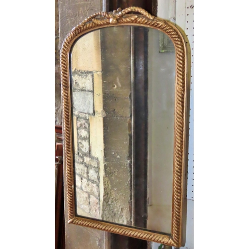 1318 - A pair of 19th century rope twist wall mirrors of slender arched form, (af) 63cm x 36cm