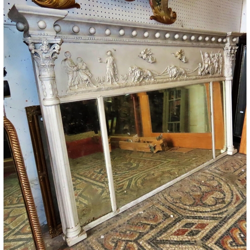 1320 - A Regency overmantel mirror of rectangular form enclosing three bevelled edge mirror plates, within ... 