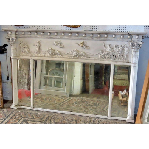 1320 - A Regency overmantel mirror of rectangular form enclosing three bevelled edge mirror plates, within ... 