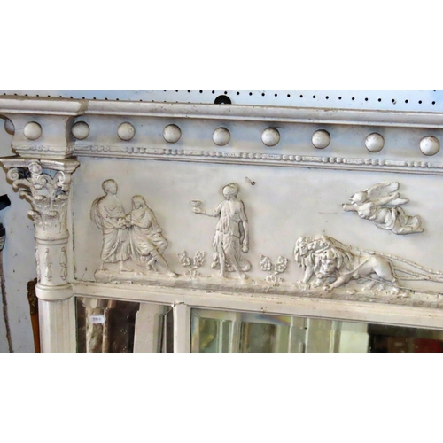 1320 - A Regency overmantel mirror of rectangular form enclosing three bevelled edge mirror plates, within ... 