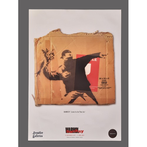 1741 - Banksy poster - 'Love Is In The Air', Brandler Galleries, 70 x 50 cm, unframed (presentation sleeve ... 