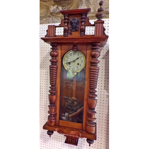 337 - A Vienna regulator type wall clock with carved horse surmount, 91 x 34cm.