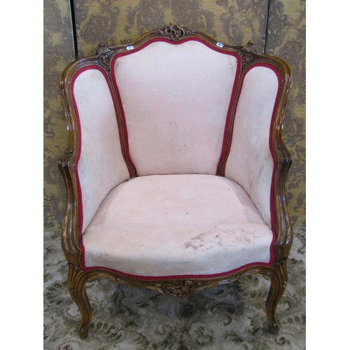 1141 - French salon chair with carved and moulded show wood frame