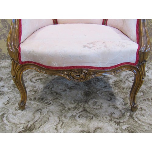 1141 - French salon chair with carved and moulded show wood frame