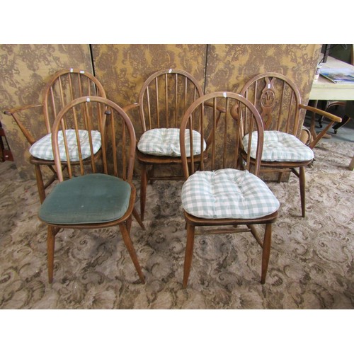 1142 - Five vintage Windsor style stick back chairs including three carvers