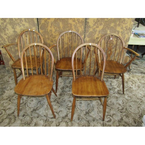 1142 - Five vintage Windsor style stick back chairs including three carvers