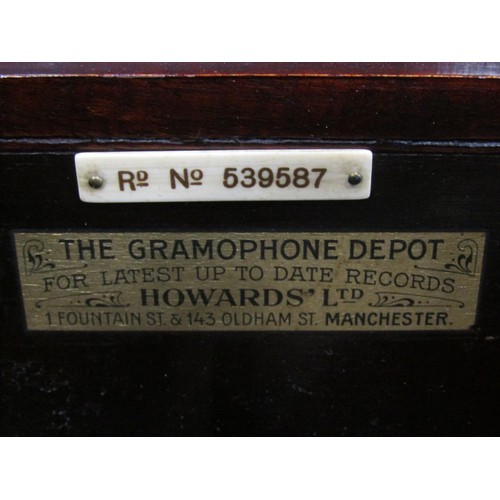 1215 - 'His Masters Voice' wind-up gramophone, with number 2 sound head, in a floor standing mahogany cabin... 